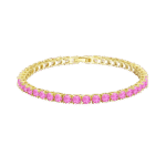 Pulsera Tenis Clásica Baño en Oro 18k Zircón Rosado