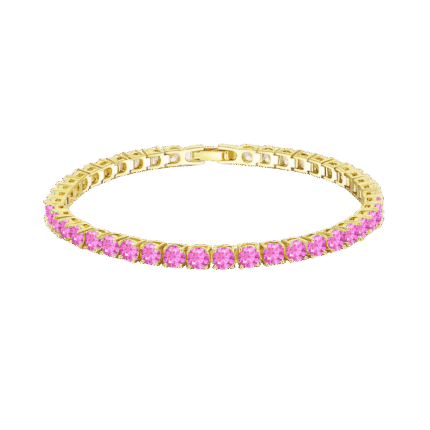 Pulsera Tenis Clásica Baño en Oro 18k Zircón Rosado
