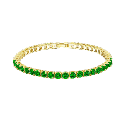 Pulsera Tenis Clásica Baño en Oro 18k Circonia Cúbica 4mm Verde Esmeralda